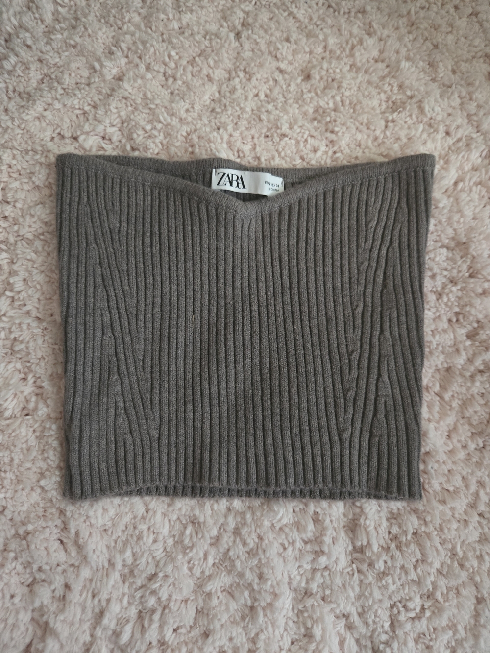 ZARA Ribbed Knit Tube Top in Taupe